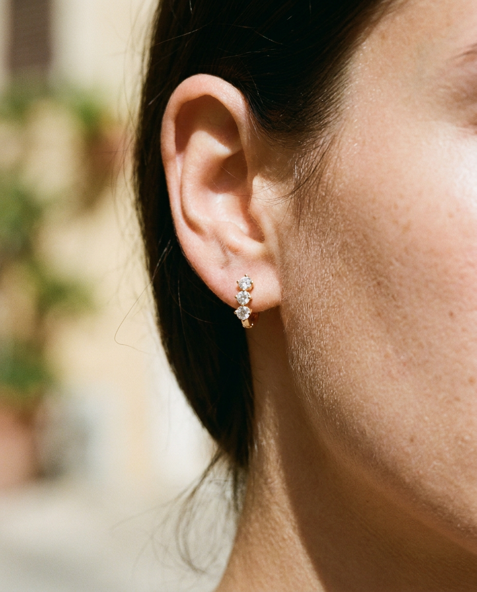 Triple Stone Huggie Earrings