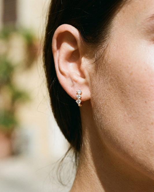 Triple Stone Huggie Earrings