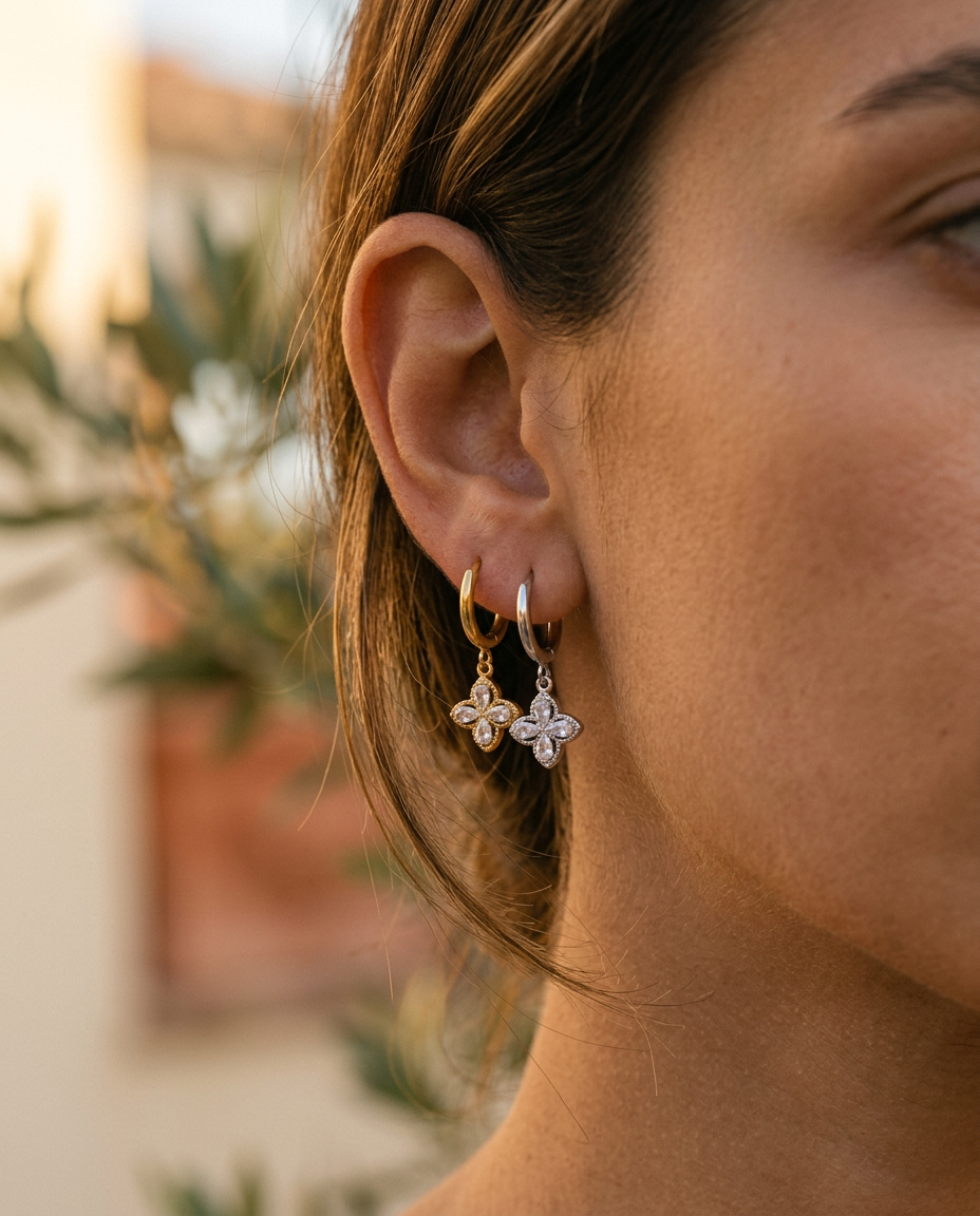Clover Drop Hoop Earrings