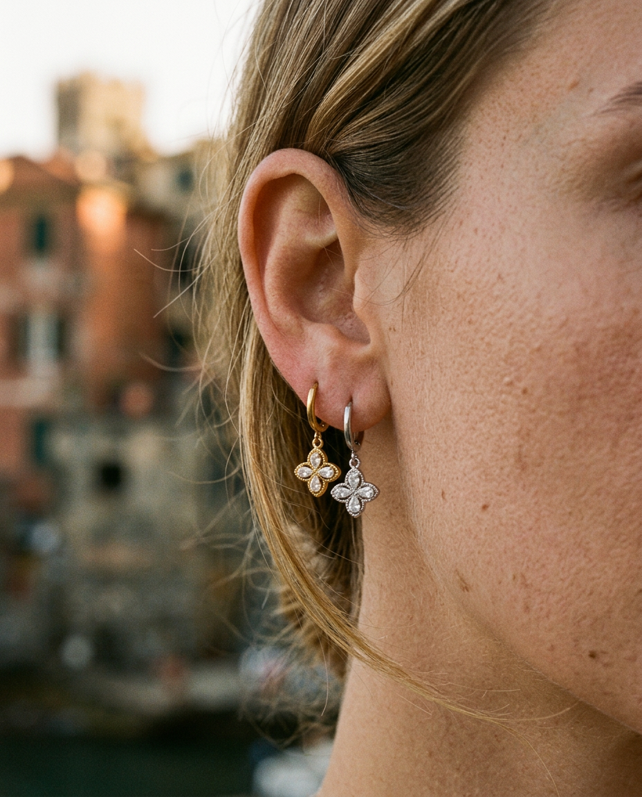 Clover Drop Hoop Earrings