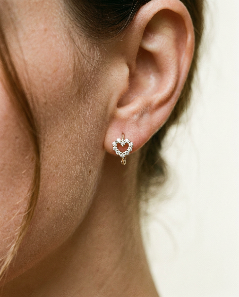 Pavé Heart Huggie Hoops