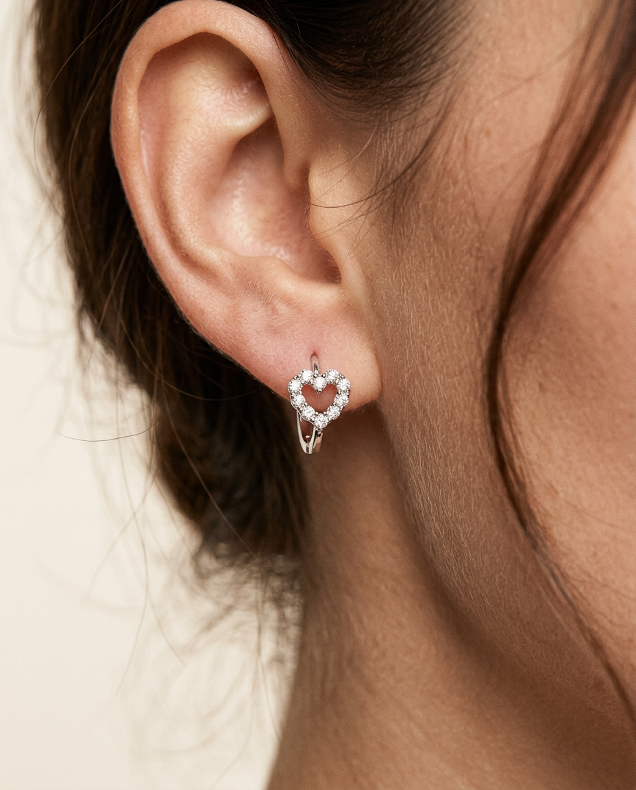 Pavé Heart Huggie Hoops
