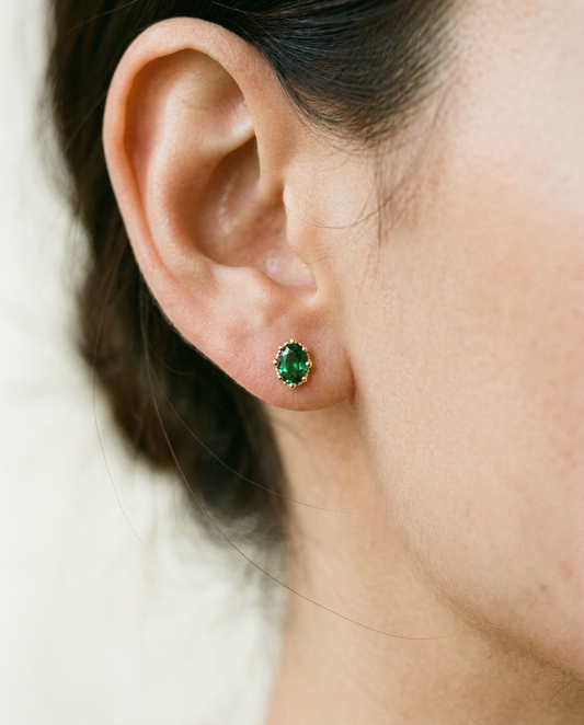 Emerald Oval Studs