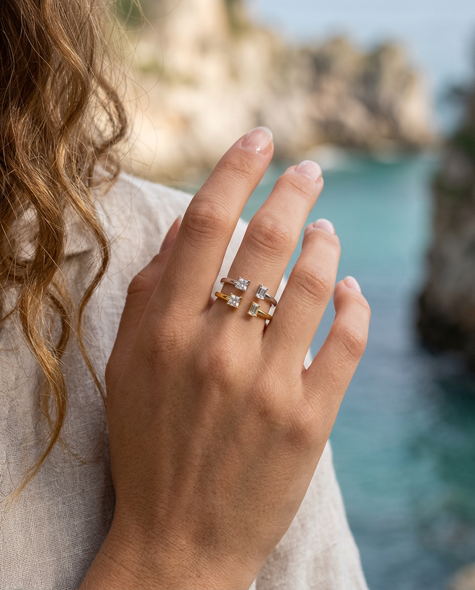 Dual Stone Open Ring