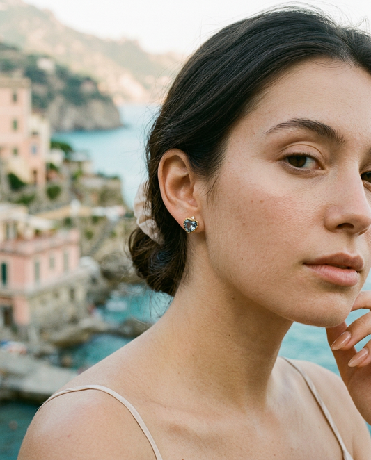 Ocean Heart Crystal Stud Earrings