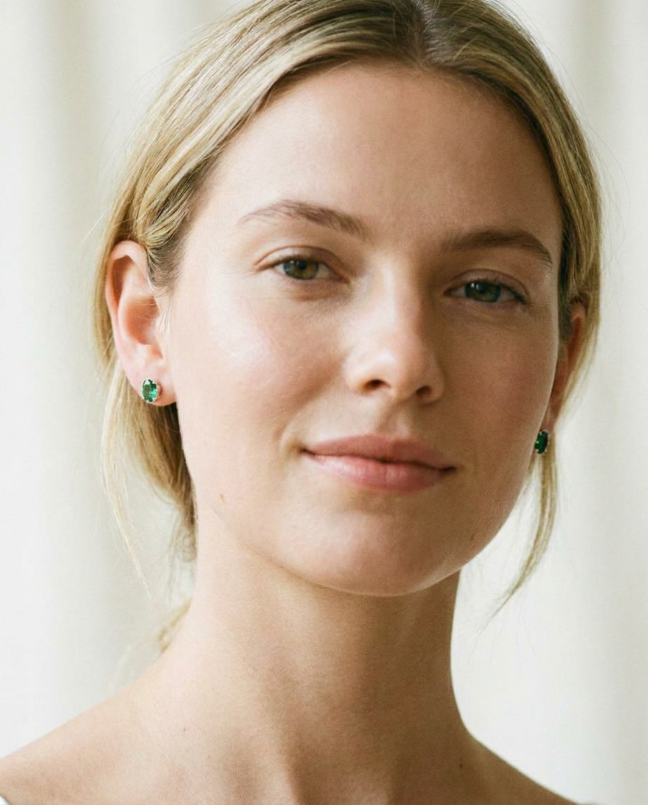 Emerald Oval Studs