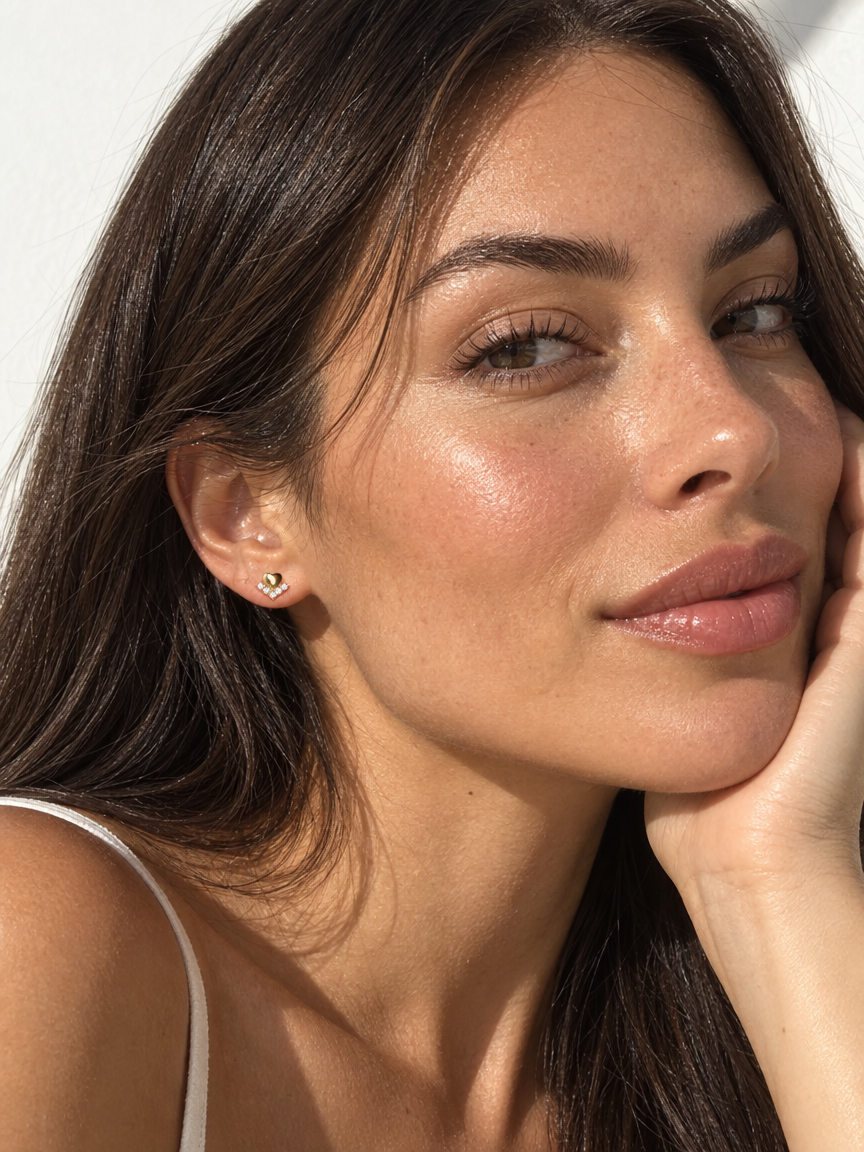 Puffed Heart Crystal Studs