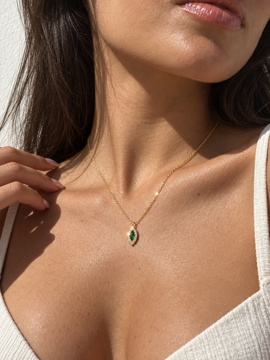 Green Crystal Marquise Necklace