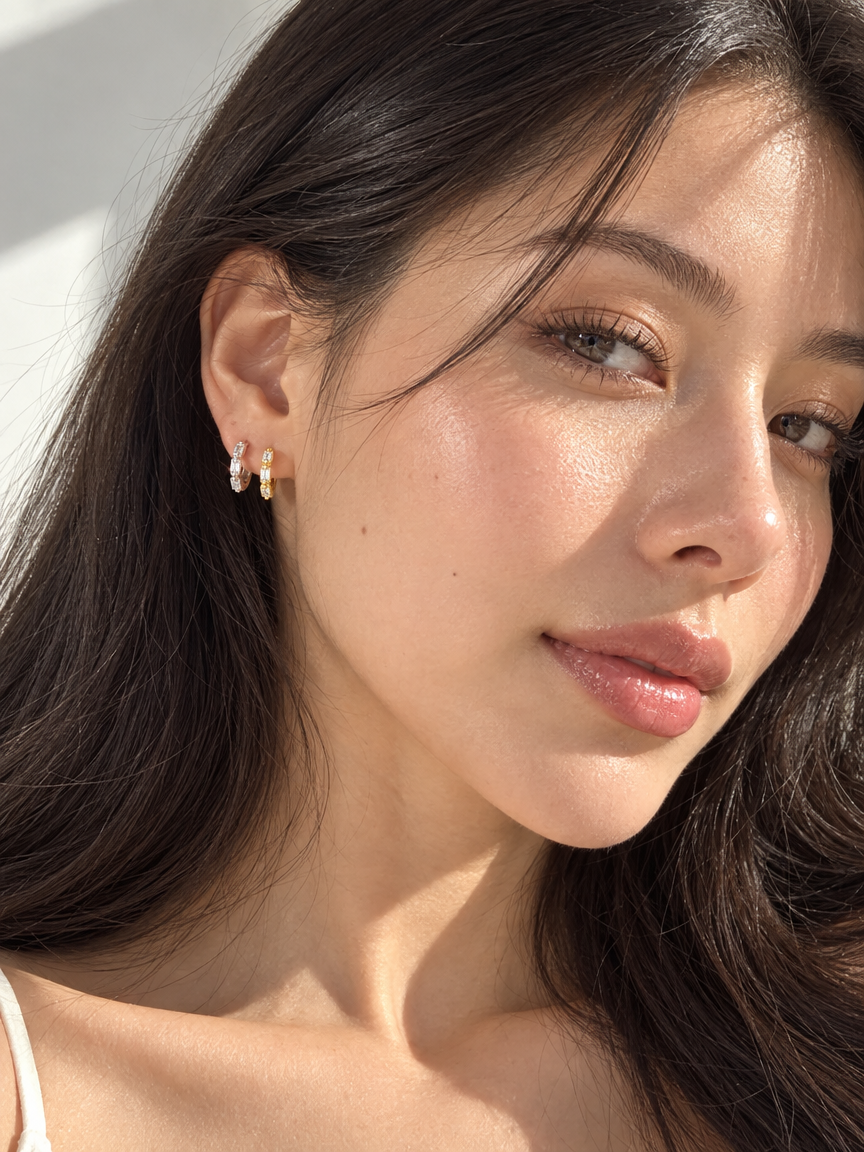 Baguette Zircon Hoop Earrings