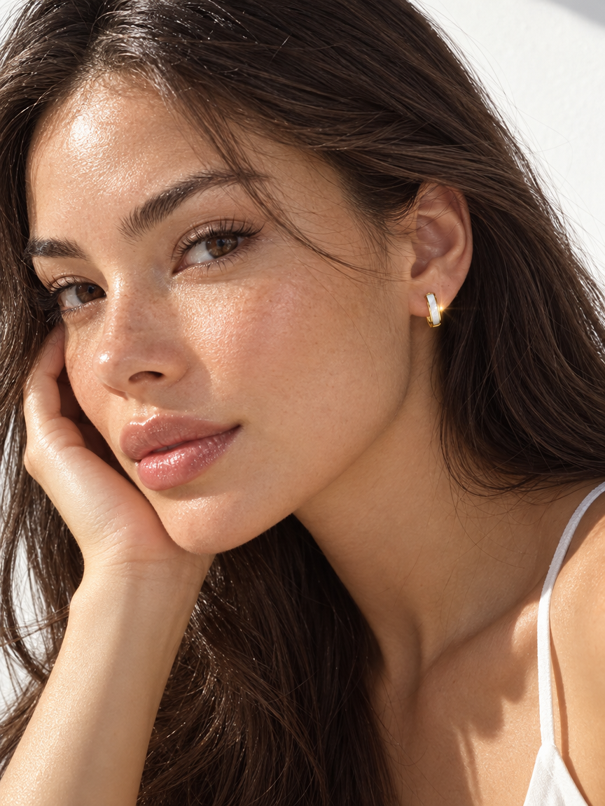 Pearl Inlay Huggie Hoops