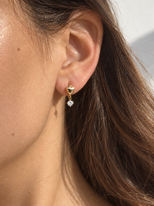 Heart & Zircon Drop Huggie Earrings