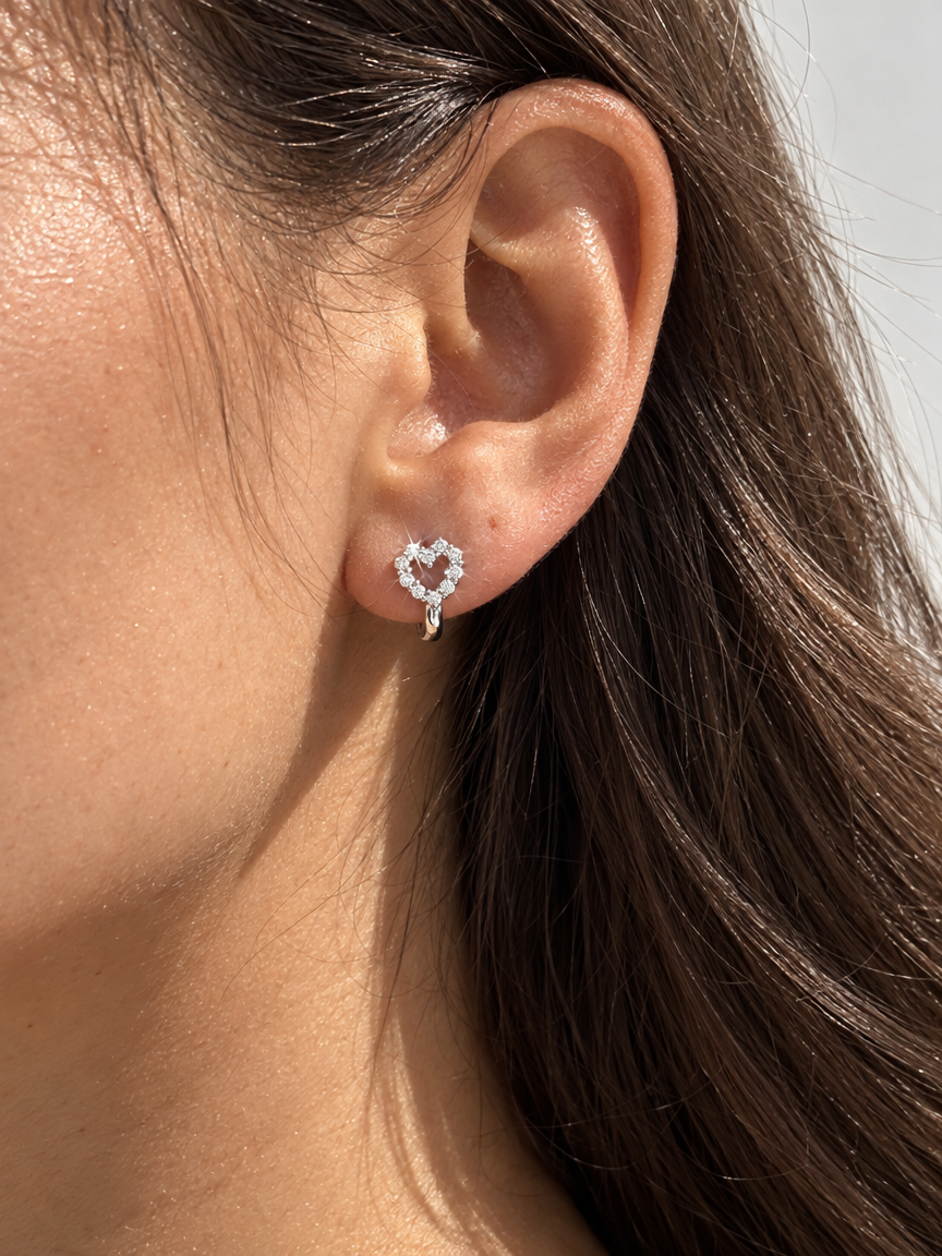 Pavé Heart Huggie Hoops