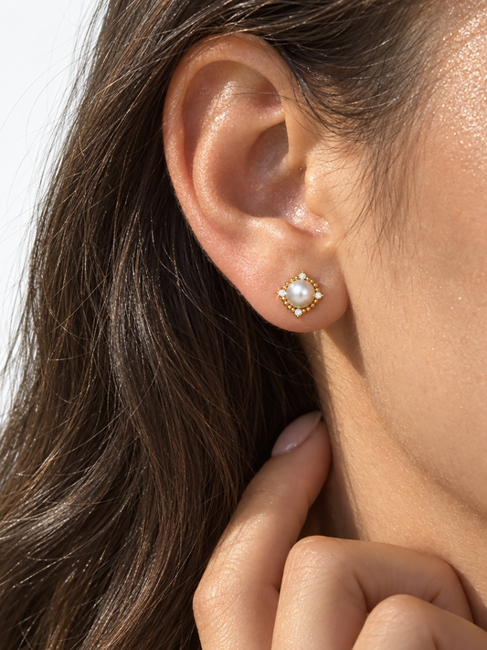 Pearl Square Stud Earrings