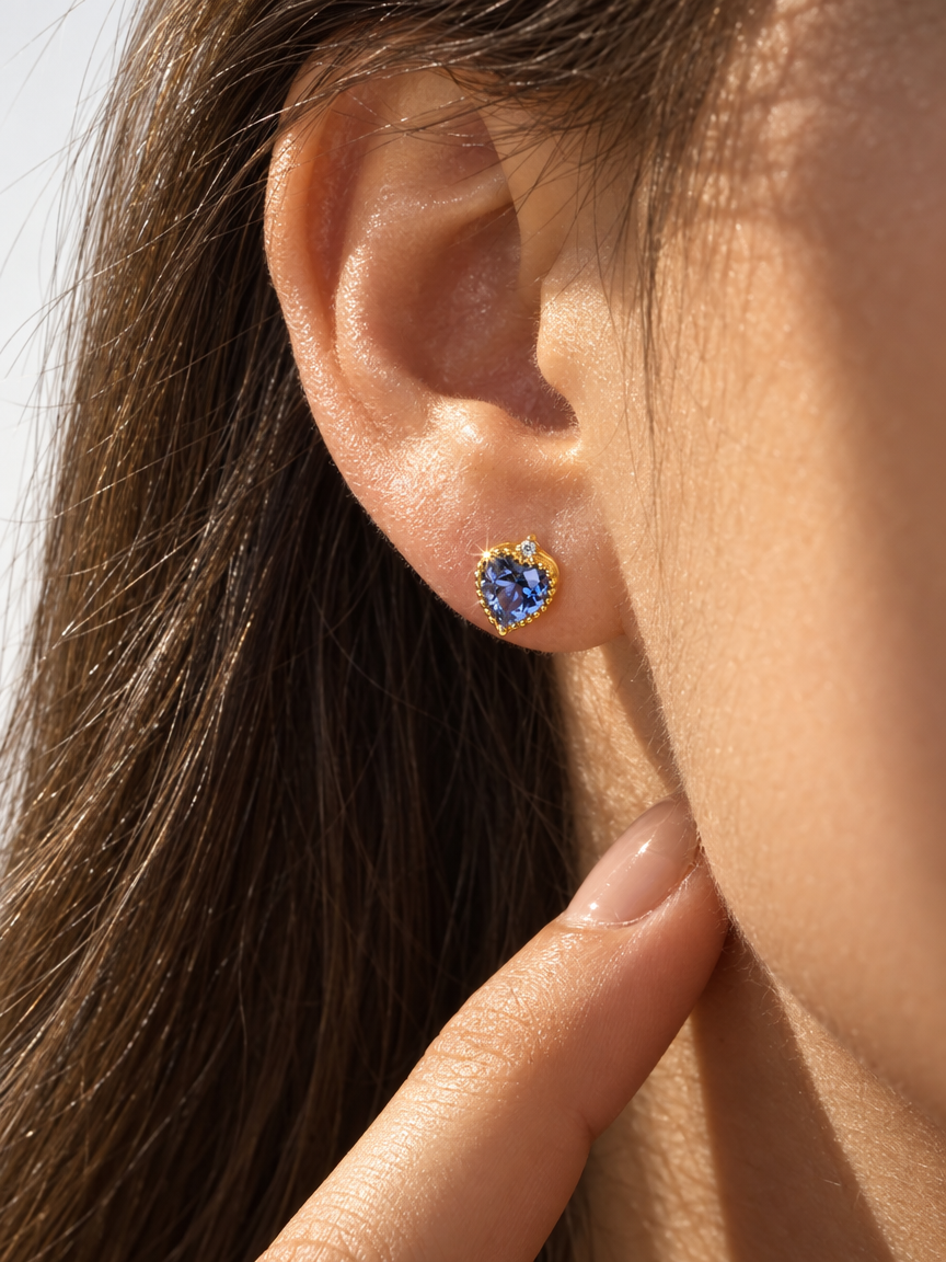 Ocean Heart Crystal Studs