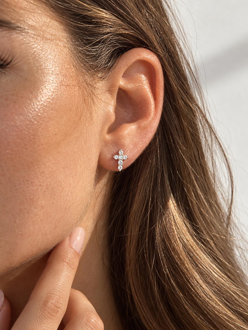 Sterling Cross Studs