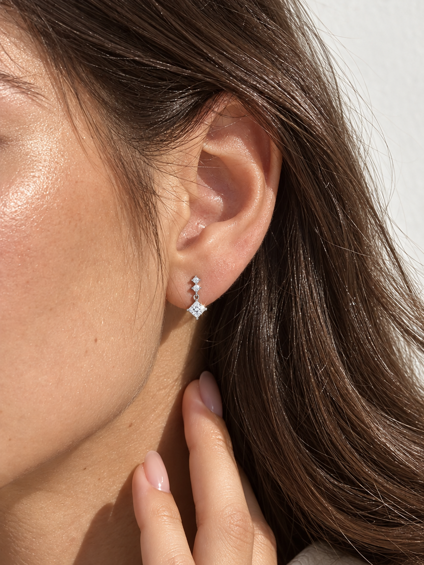 Square Drop Stud Earrings