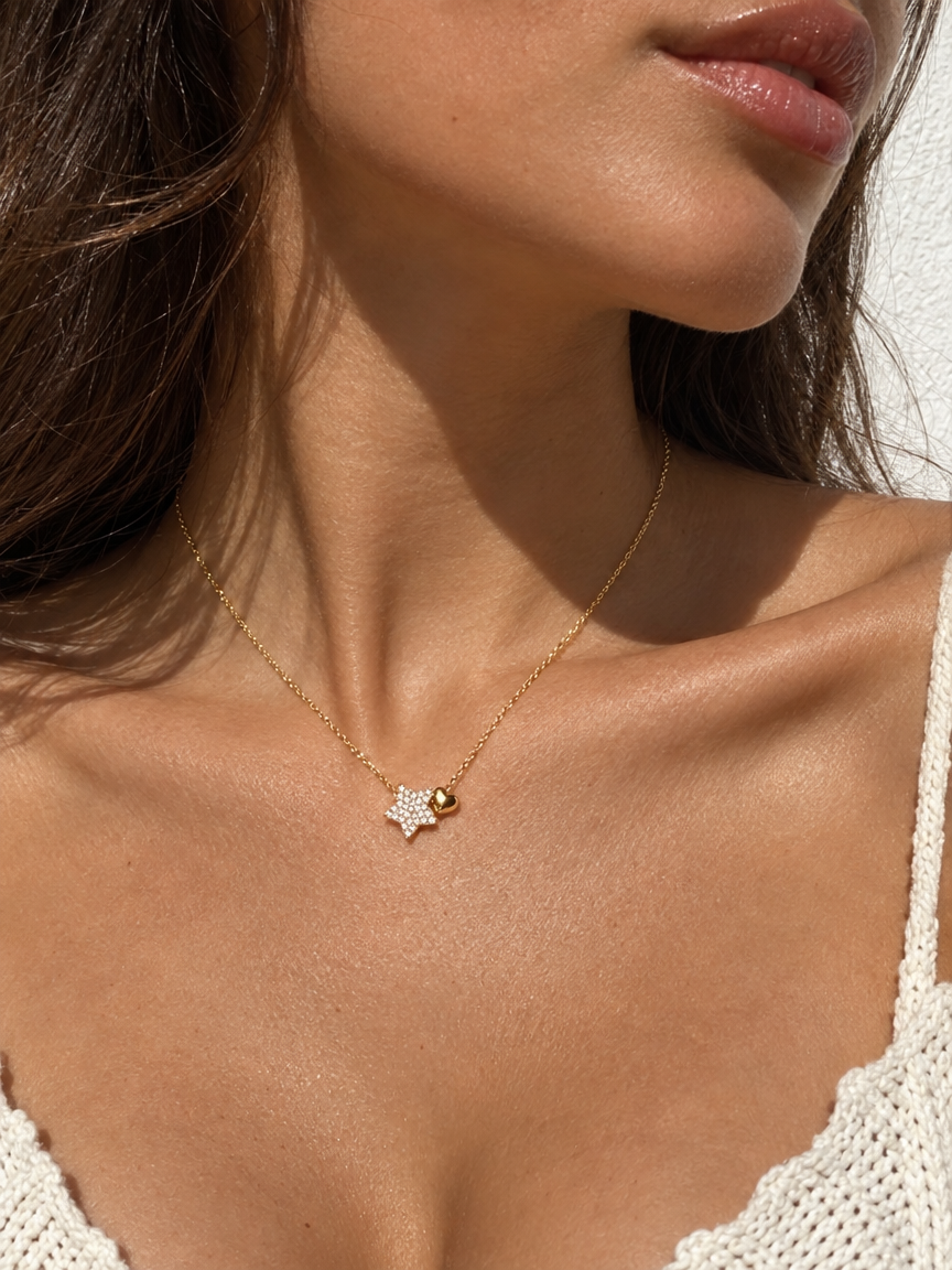 Pavé Star & Heart Necklace
