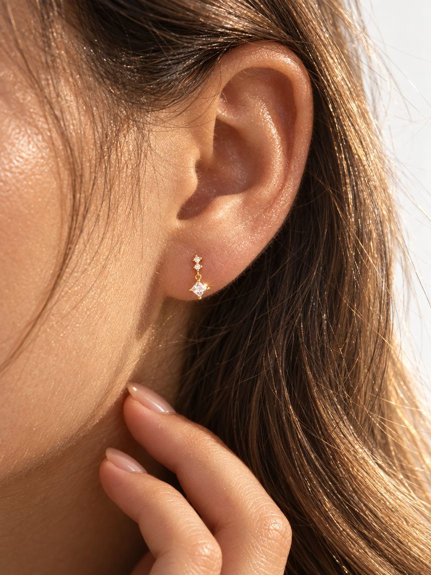 Square Drop Stud Earrings