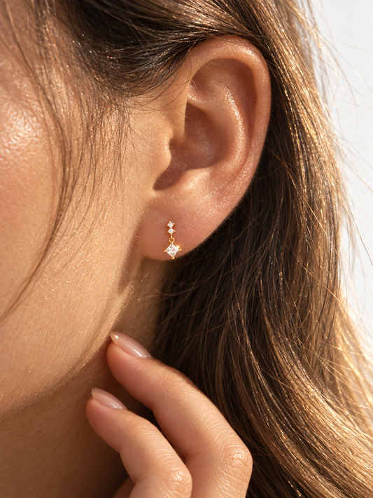 Square Drop Stud Earrings