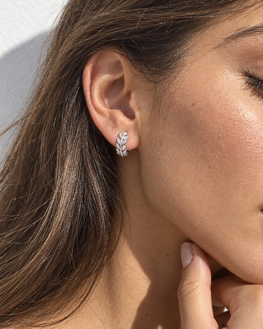 Leaf & Gem Hoop Earrings