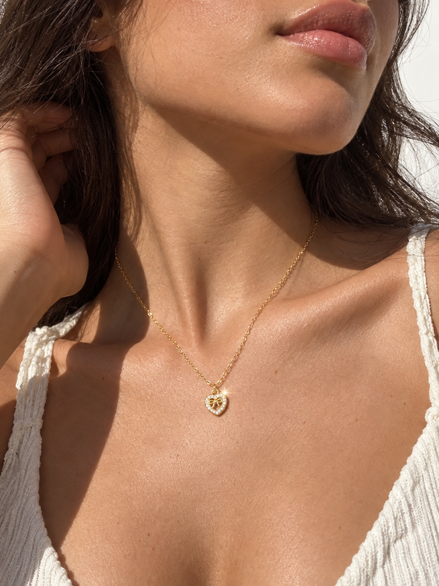 Bow Heart Necklace