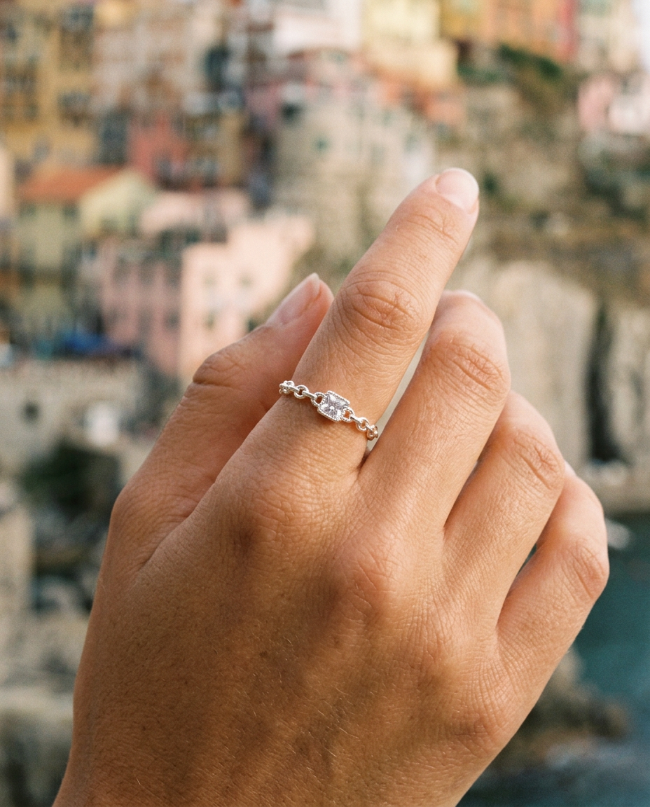 Square Zircon Chain Ring