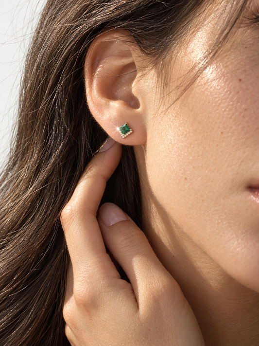 Green Crystal Square Studs