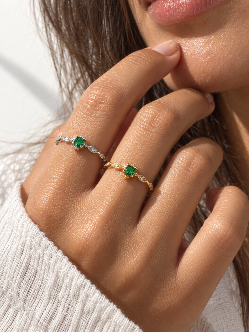 Green Crystal Crown Ring