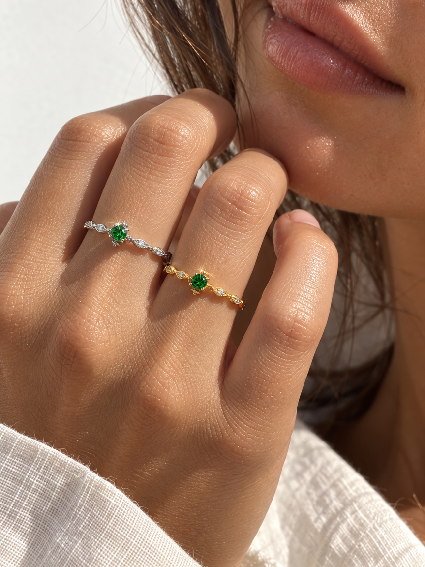 Green Crystal Crown Ring