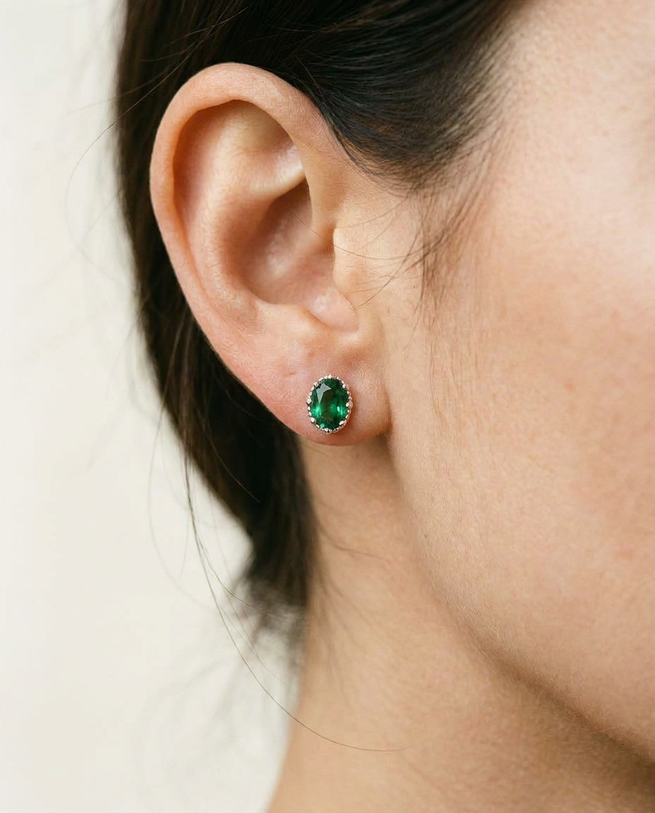 Emerald Oval Studs