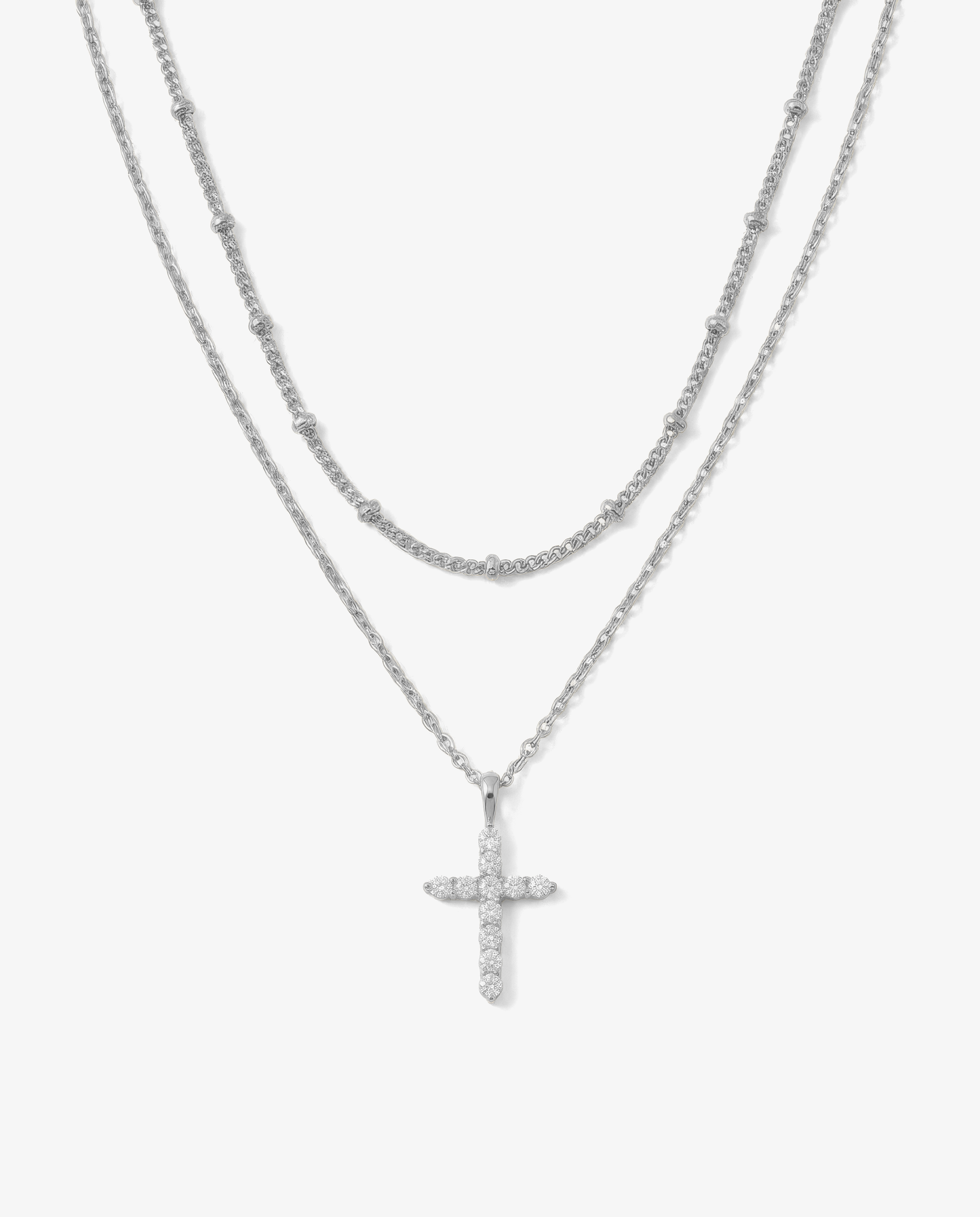 Everyday Pavé Cross & Satellite Necklace Set