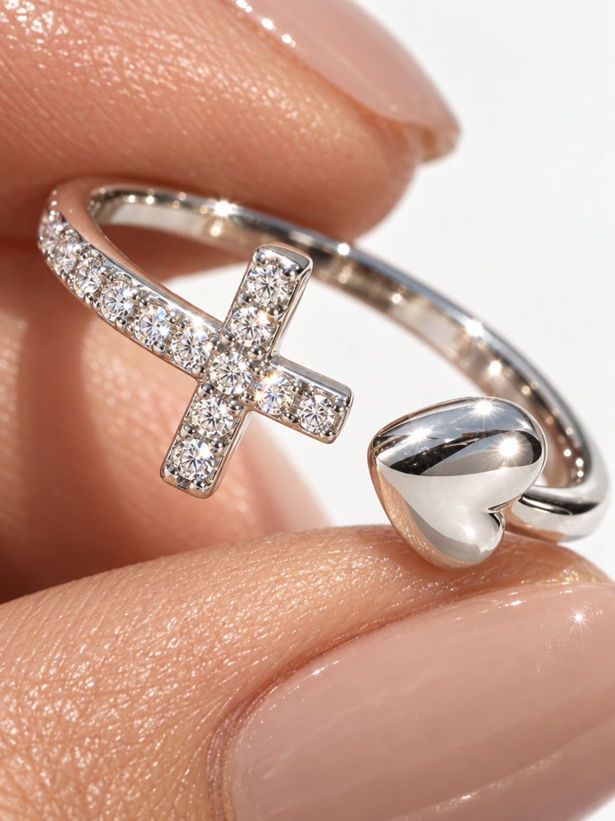 Heart & Cross Ring