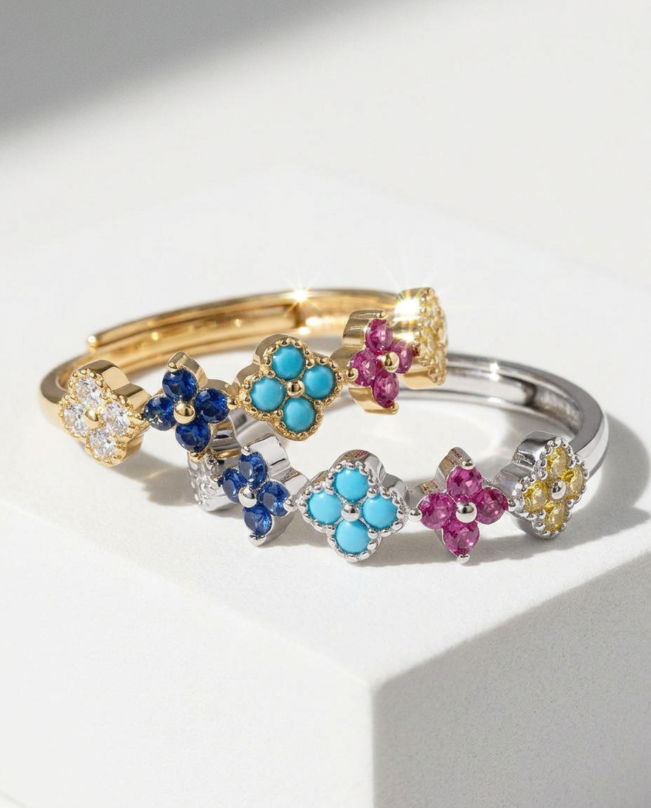 Colourful Clover Zircon Ring