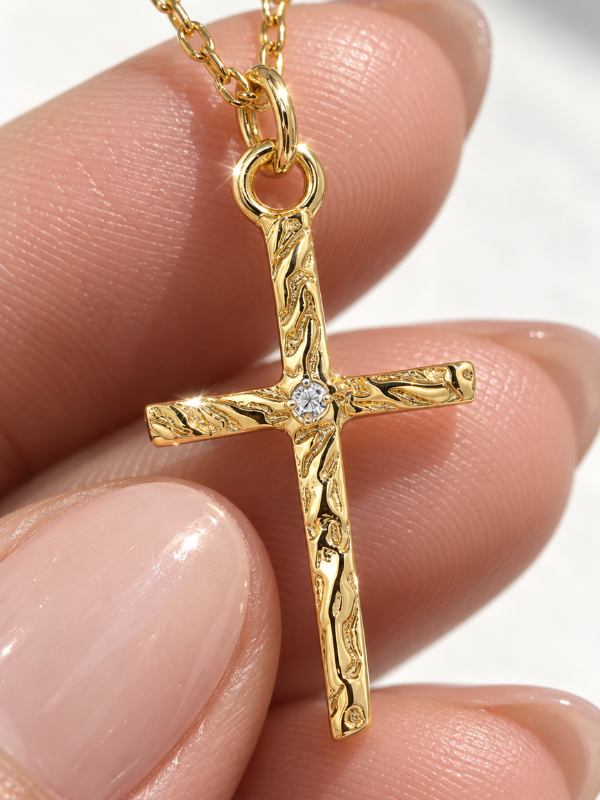 Textured Cross Necklace