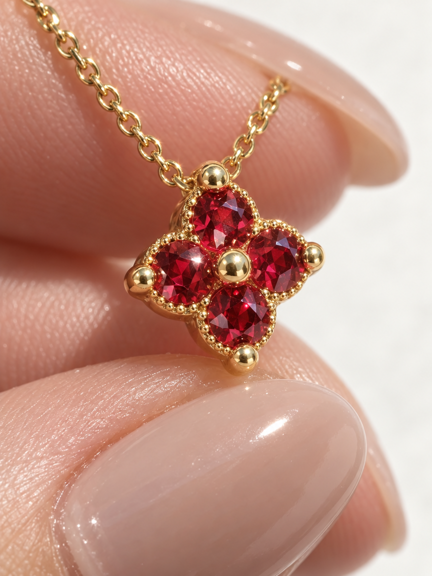 Pomegranate Clover Necklace