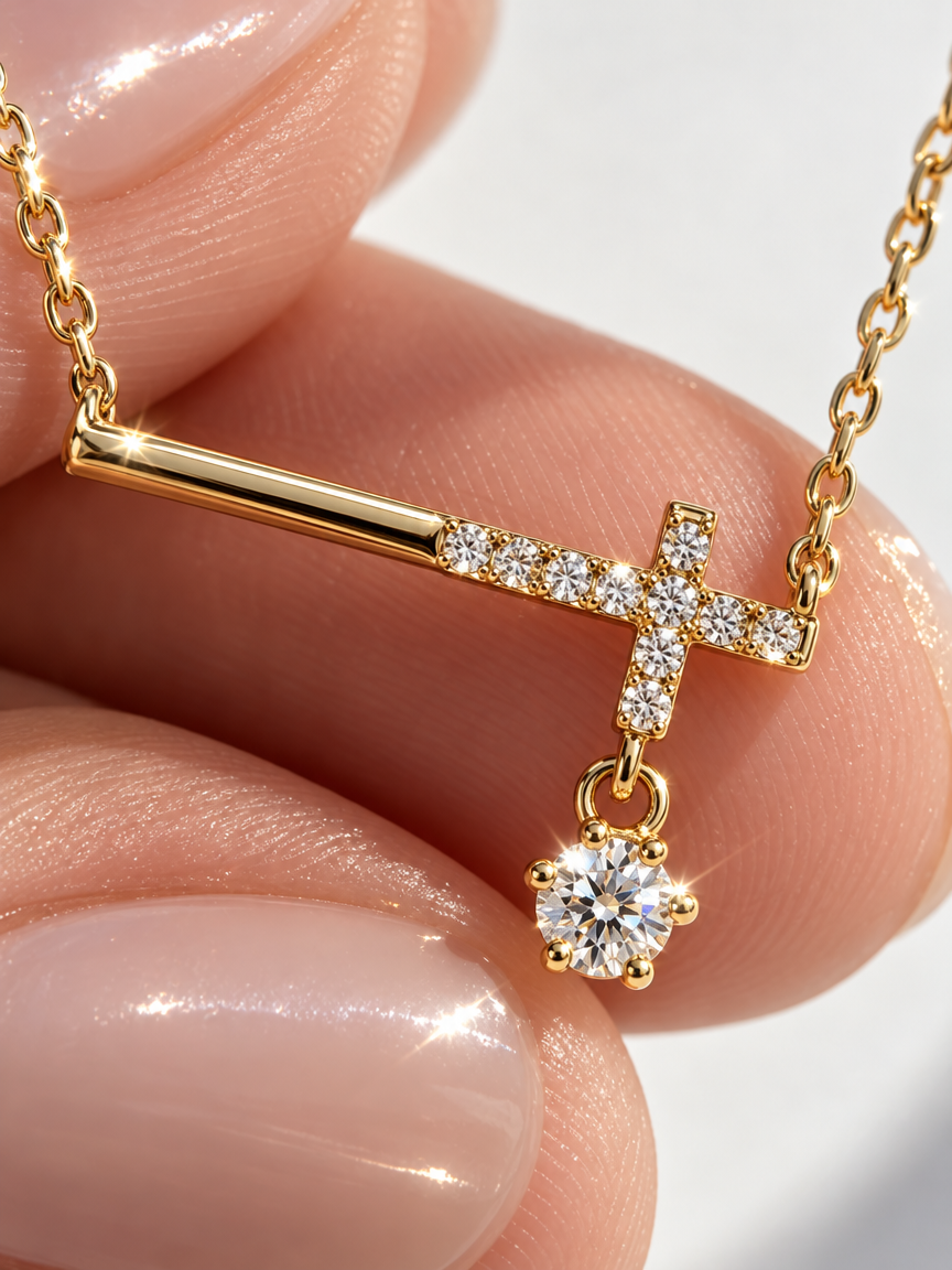 Pavé Cross Bar Necklace