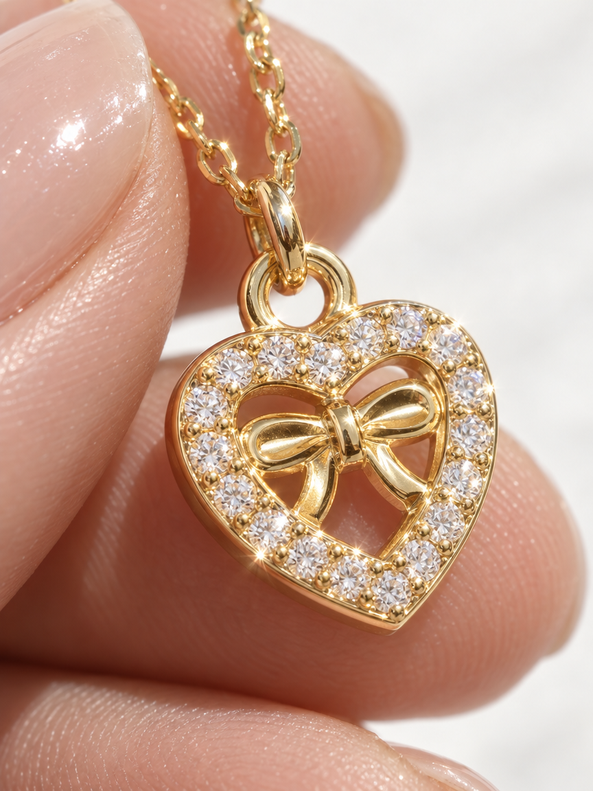 Bow Heart Necklace