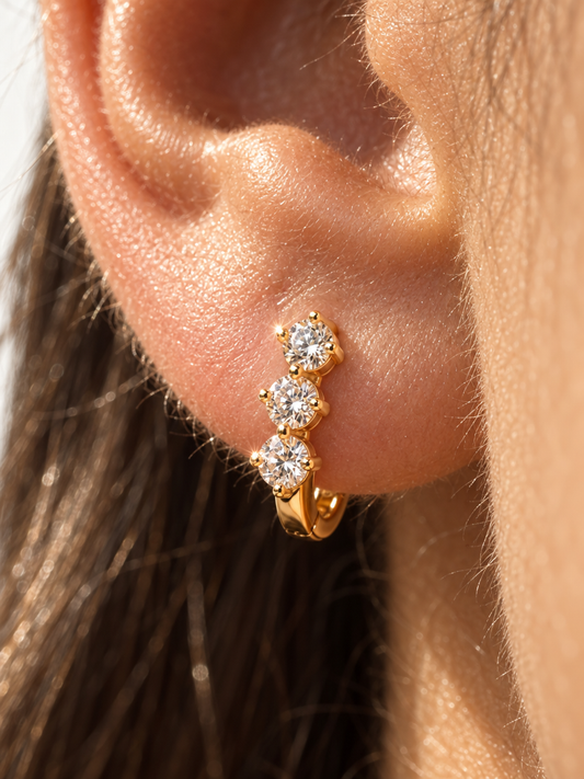 Triple Stone Huggie Earrings