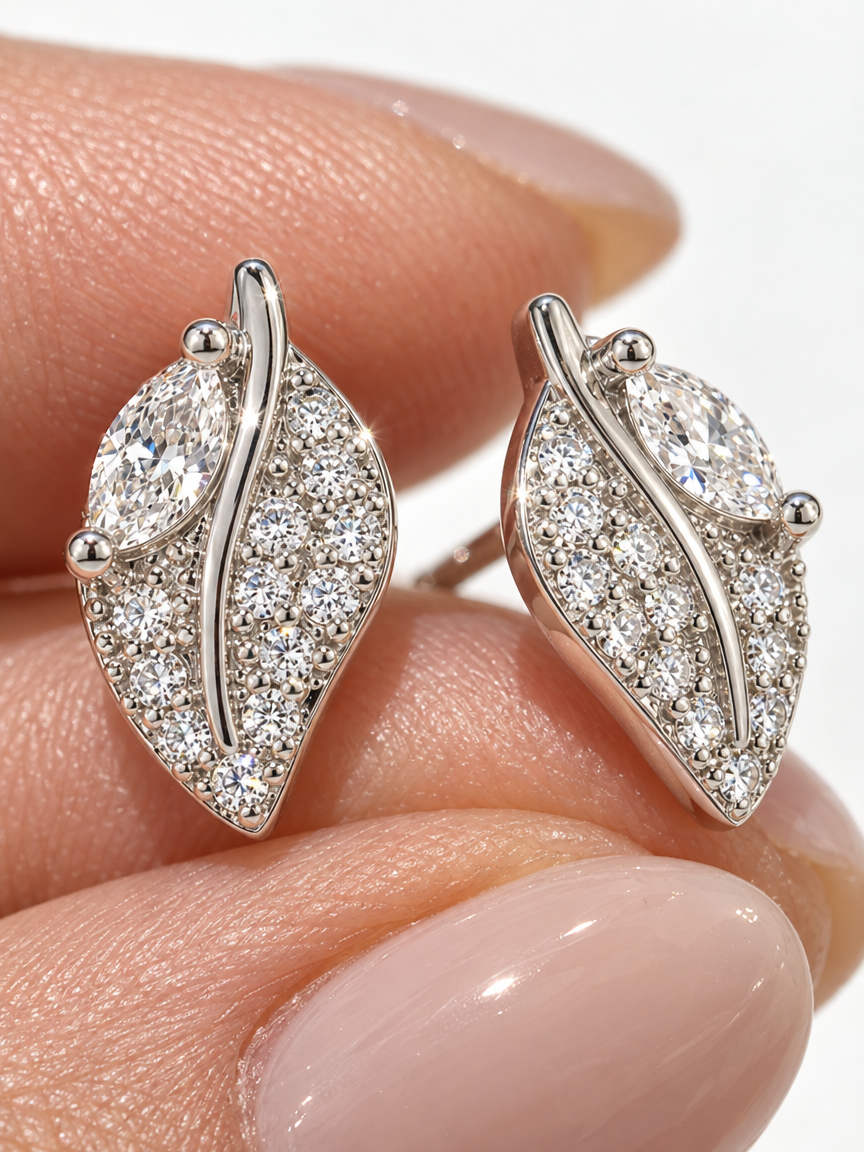 Pavé Laurel Studs