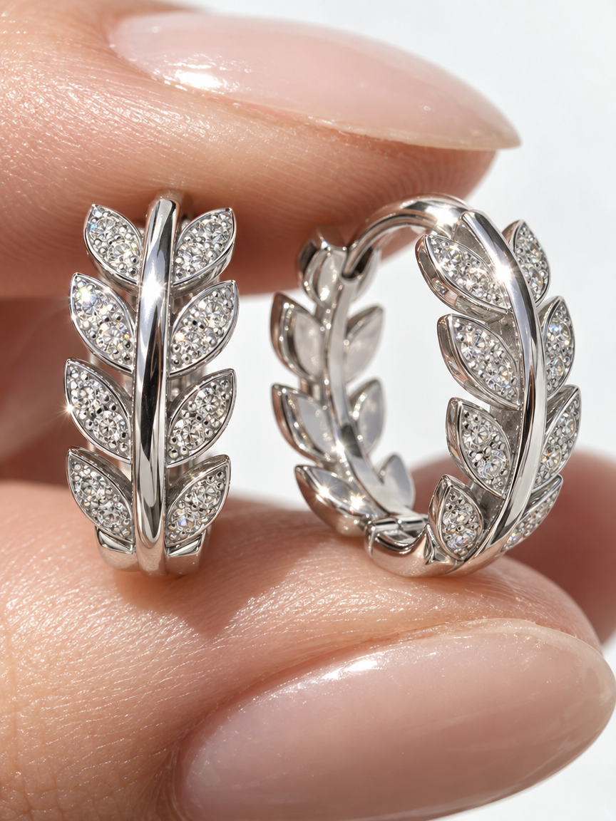 Leaf & Crystal Hoop Earrings