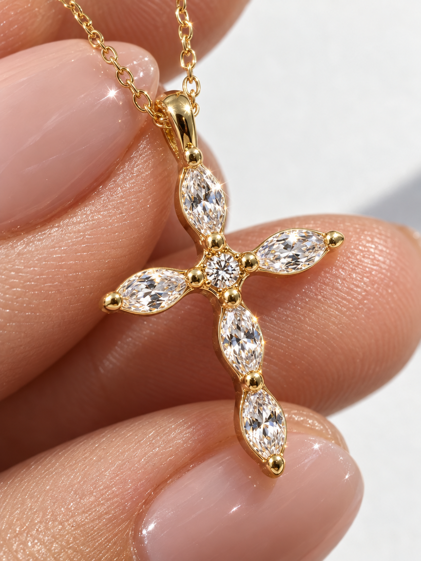 Flower Cross Pendant Necklace