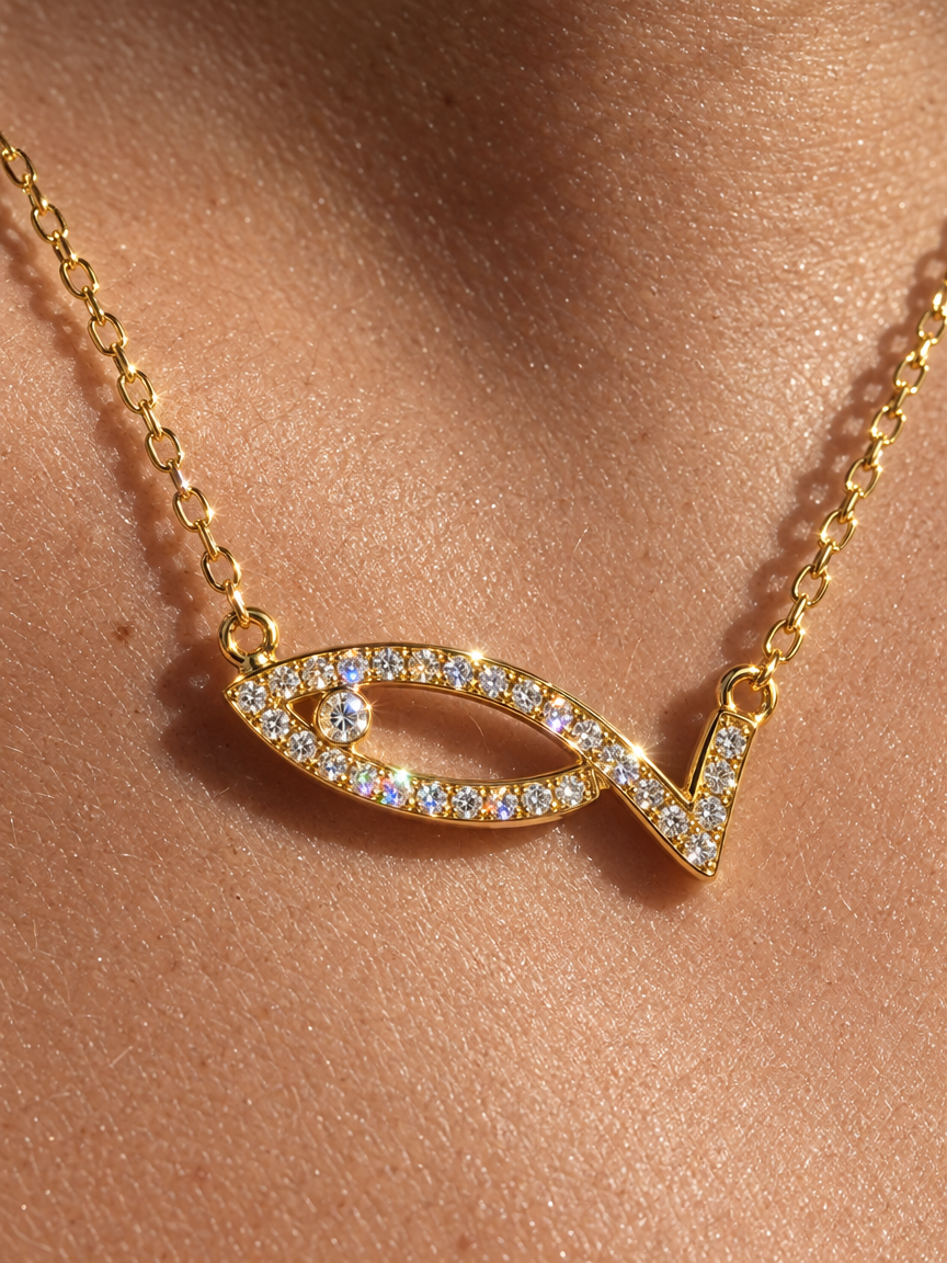 Pavé Fish Pendant Necklace