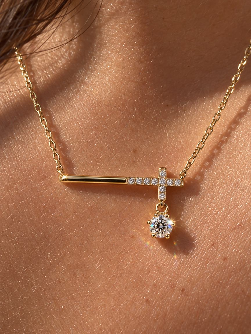 Pavé Cross Bar Necklace