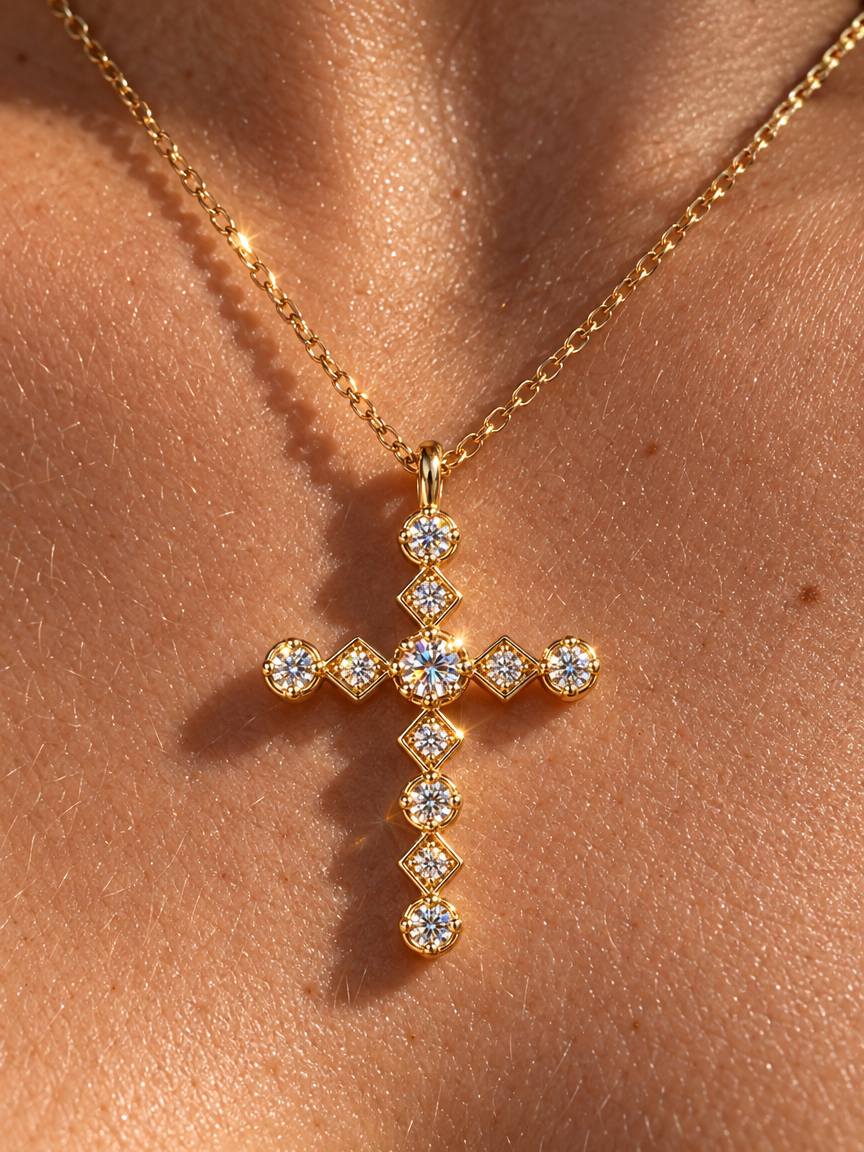 Mixed-Cut Cross Necklace