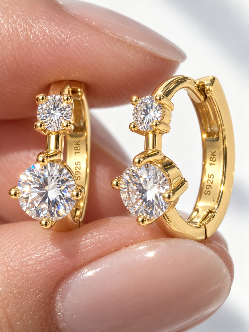 Double Stone Huggie Hoops