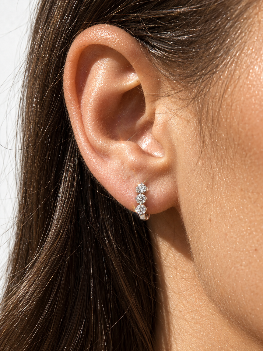 Triple Stone Huggie Earrings