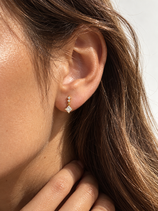 Square Drop Stud Earrings