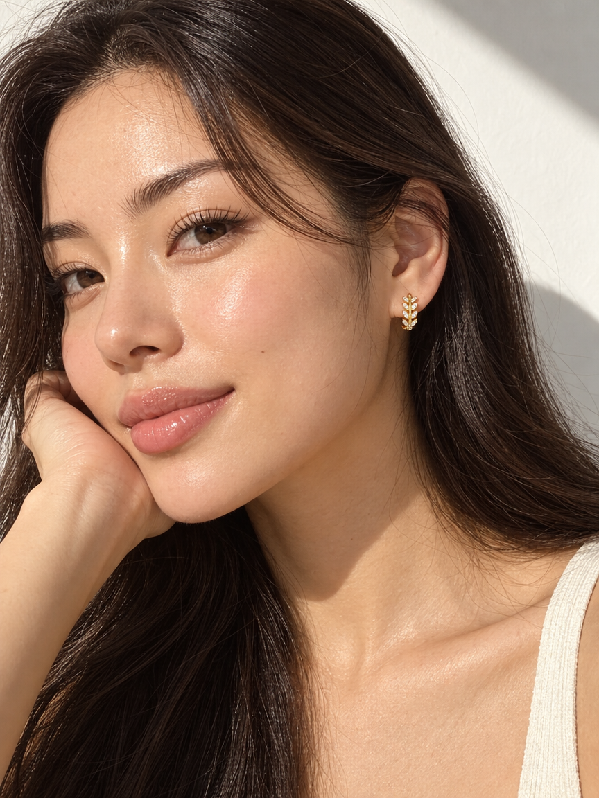 Leaf & Crystal Hoop Earrings