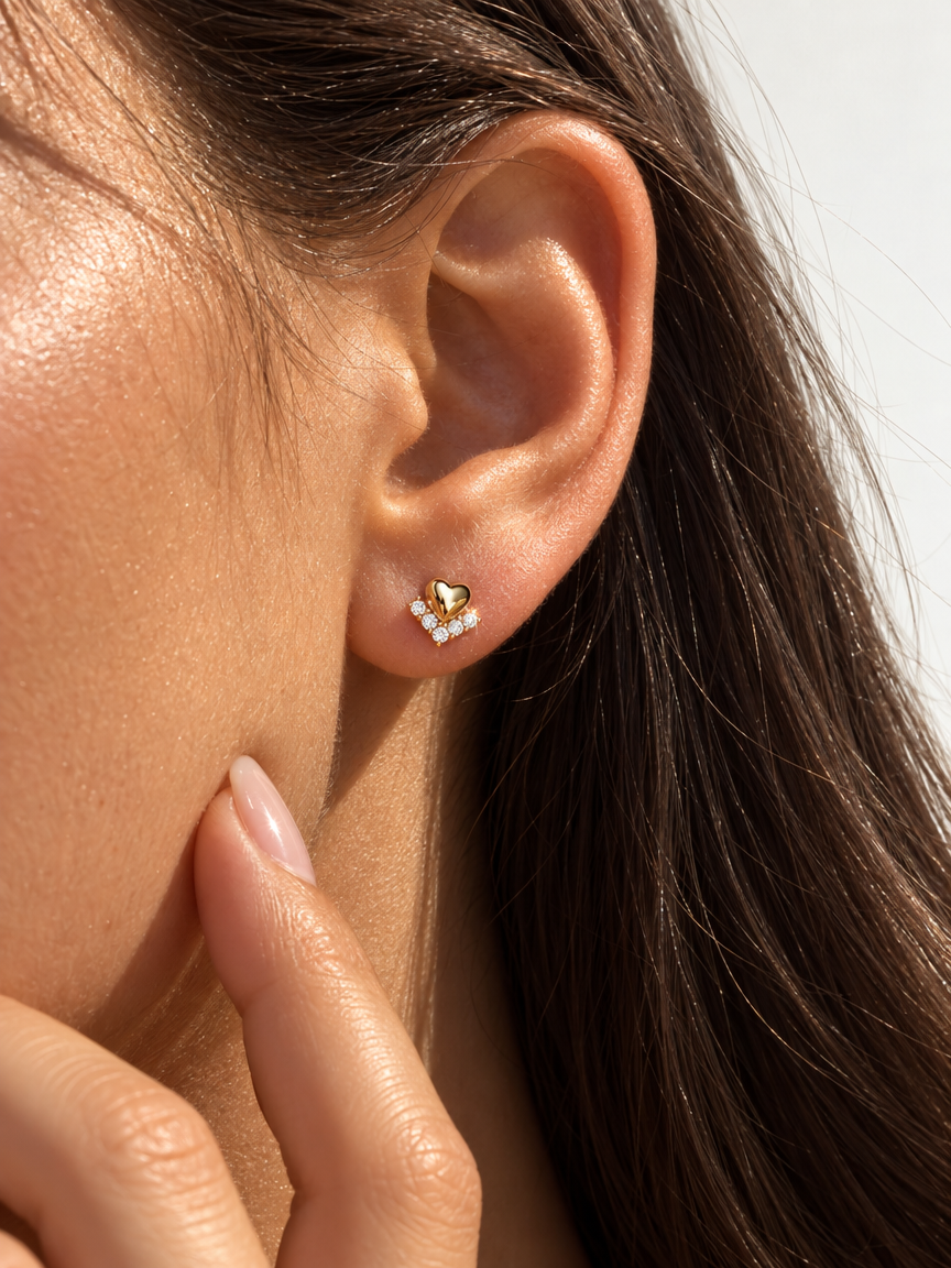 Puffed Heart Crystal Studs