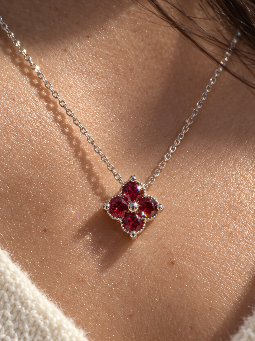 Pomegranate Clover Necklace